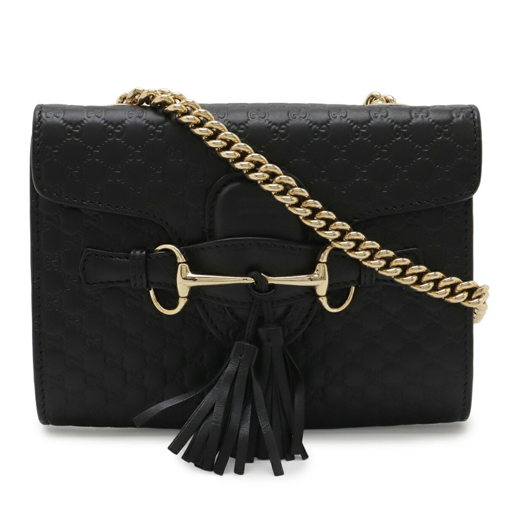 GUCCI Black Leather Horsebit Shoulder Bag